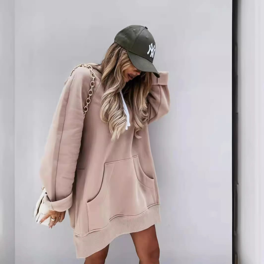 Women's Hooded Sweatshirt With Pockets Fashion Casual Split Mid-length Sweater Drawstring Tops view 12