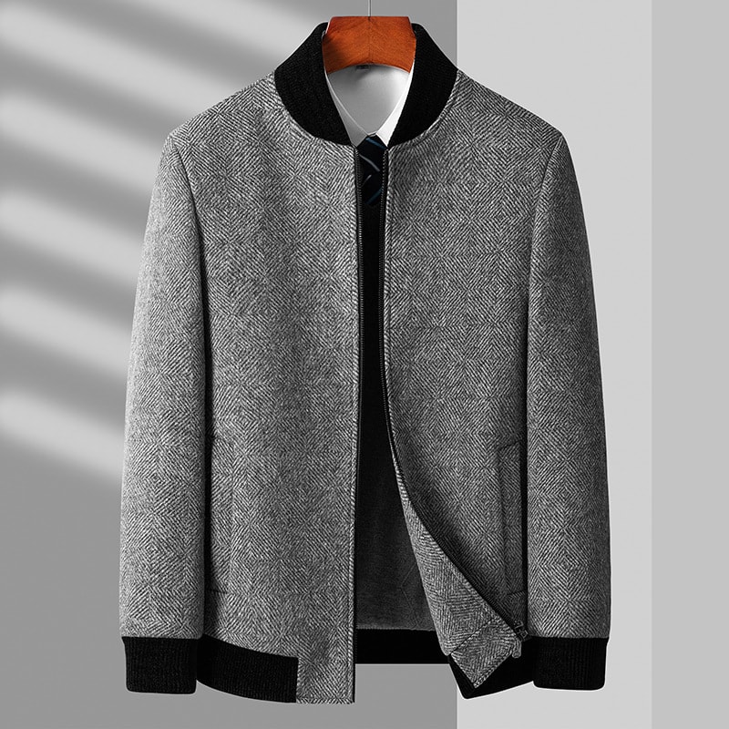 Business Casual Cotton And Thickening Stand Collar Zipper Woolen Jacket view 3