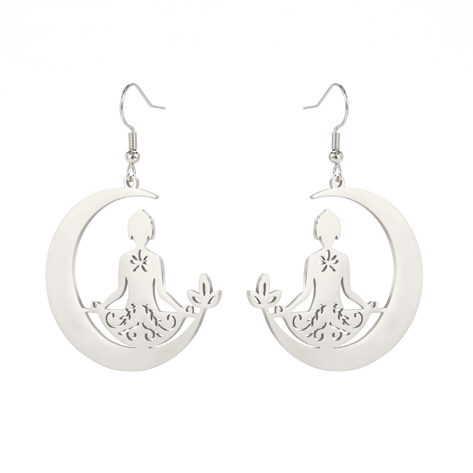 Yoga Moon Earrings Stainless Steel Meditation view 4