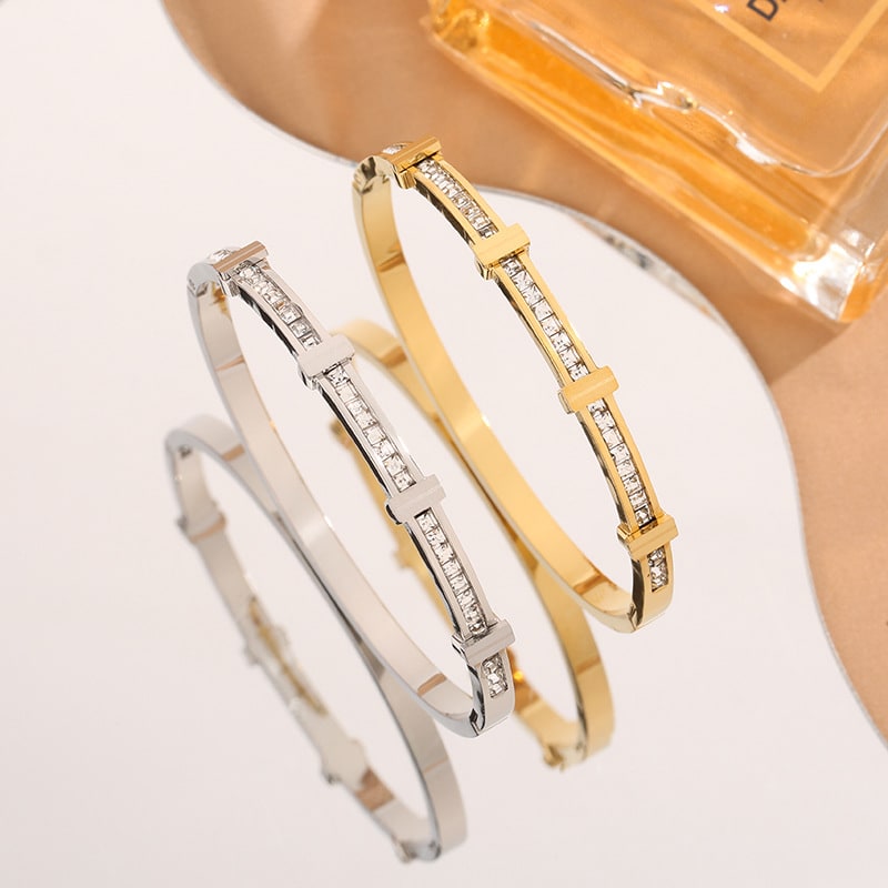 Rhinestone Bracelet Simple Zircon Double Layer Geometric Open Bracelet Jewelry view 6