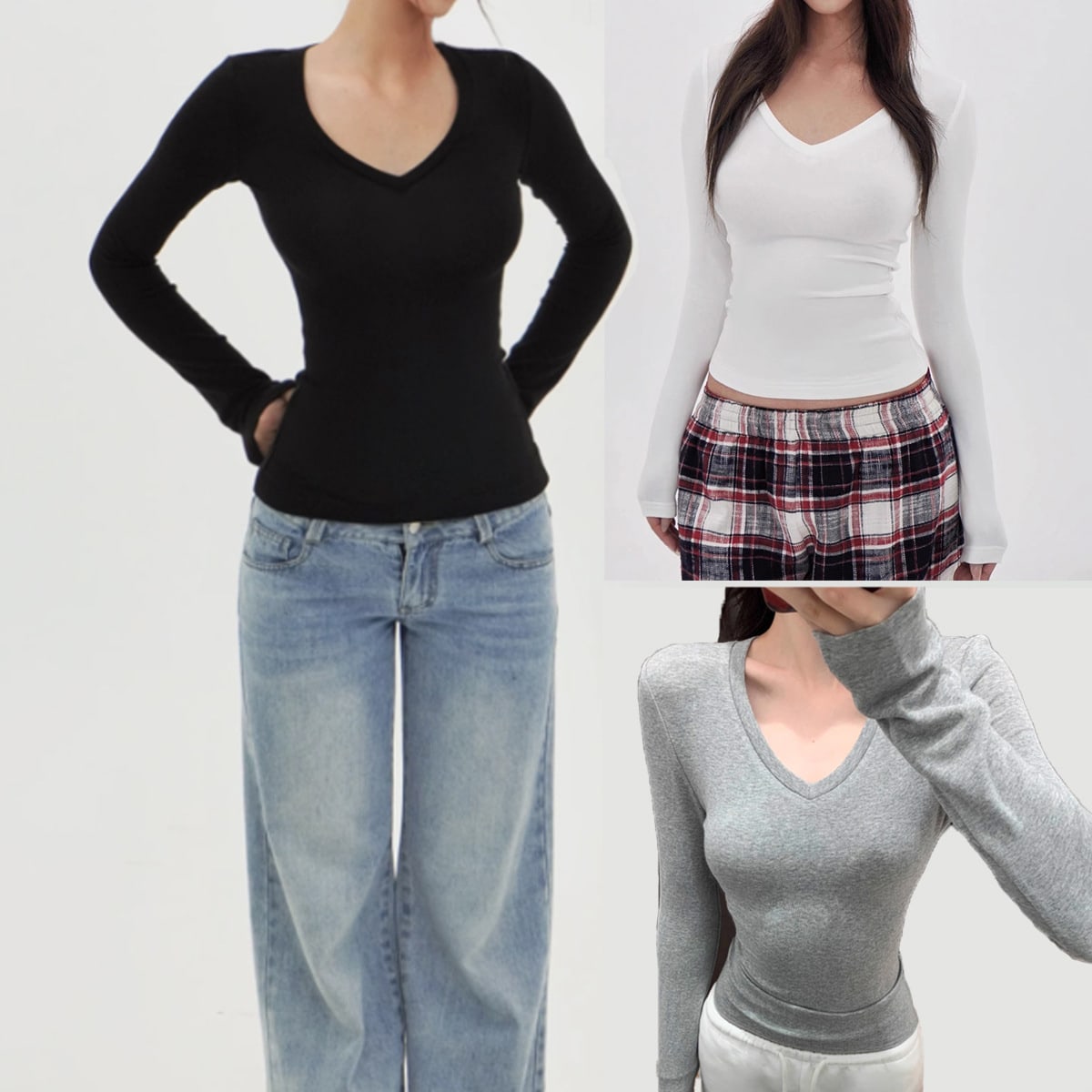 American Hot Girl Delicate V-neck Shoulder Long Sleeve T-shirt view 7