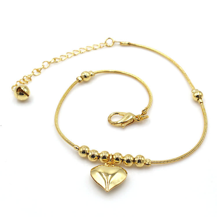 Gothic Gold Color Heart Pendant Anklet For Women Ball Beaded Anklet Vintage Chunky Jewelry view 5