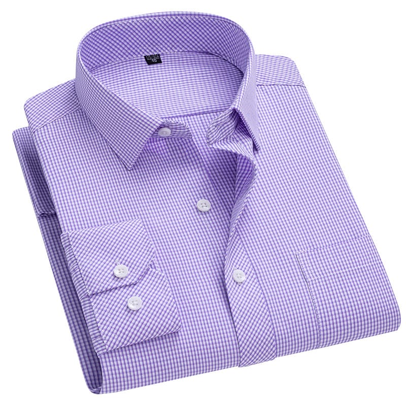 Men's Long-sleeved Plaid Middle-aged Business Square Collar Shirt view 10