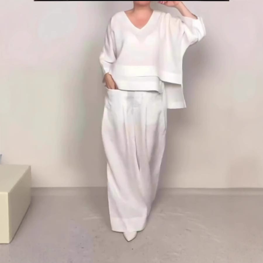 Solid Color Round Neck Long Sleeve Casual Top Straight-leg Pants Two-piece Set view 15