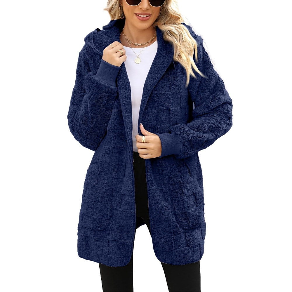 Cardigan Plaid Jacquard Hooded Pocket Plush Cardigan Jacket view 5
