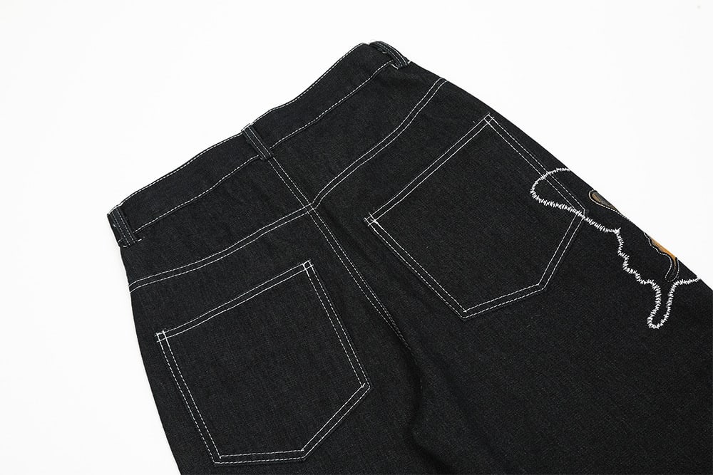 Design Sense Niche Butterfly Paste Cloth Embroidery Denim Straight-leg Pants view 2