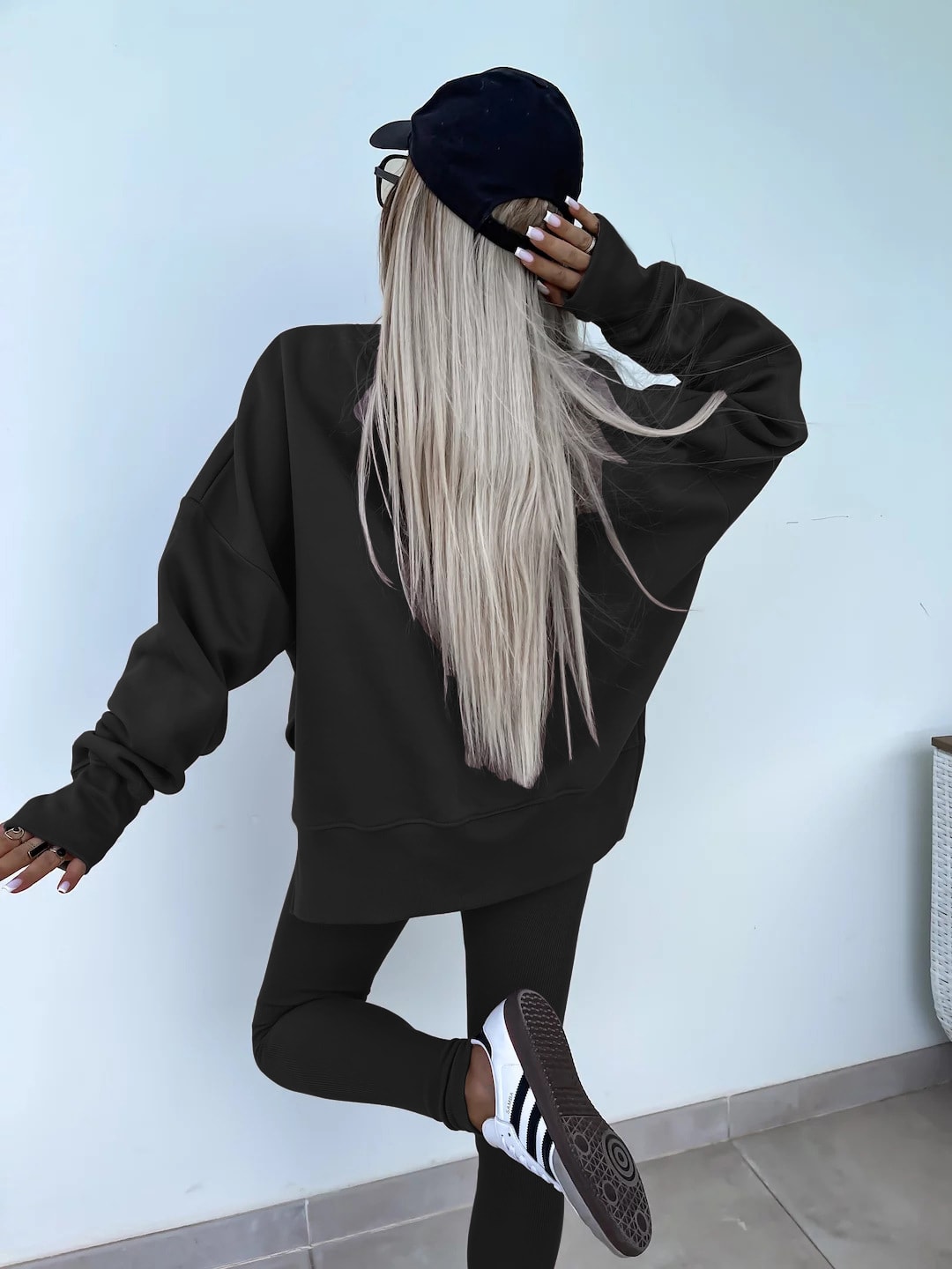 Sweater Suit Women's Casual Loose Long Sleeve Crew Neck Split Top Tight Trousers view 17