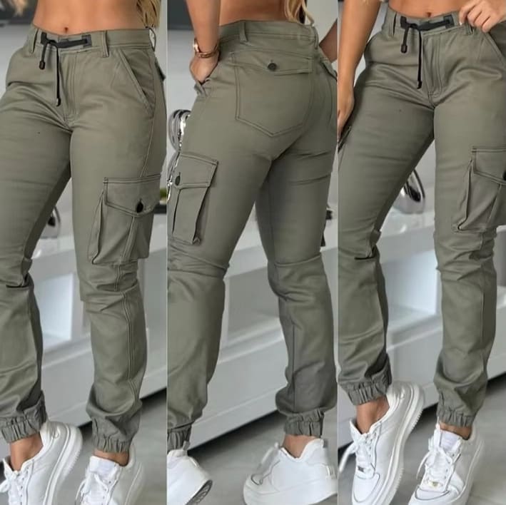 Europe And America Cross Border Fashion Work Clothes Multi-pocket Army Green Ankle-tied Casual Slim Trousers view 7