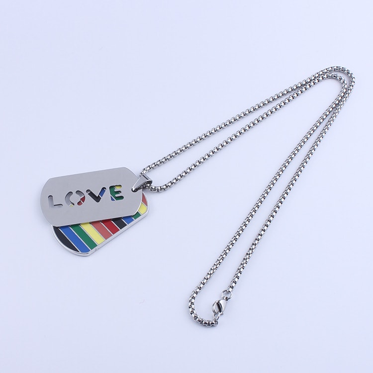 Rainbow Dog Tag Double-layer Color Titanium Steel Pendant Necklace view 2