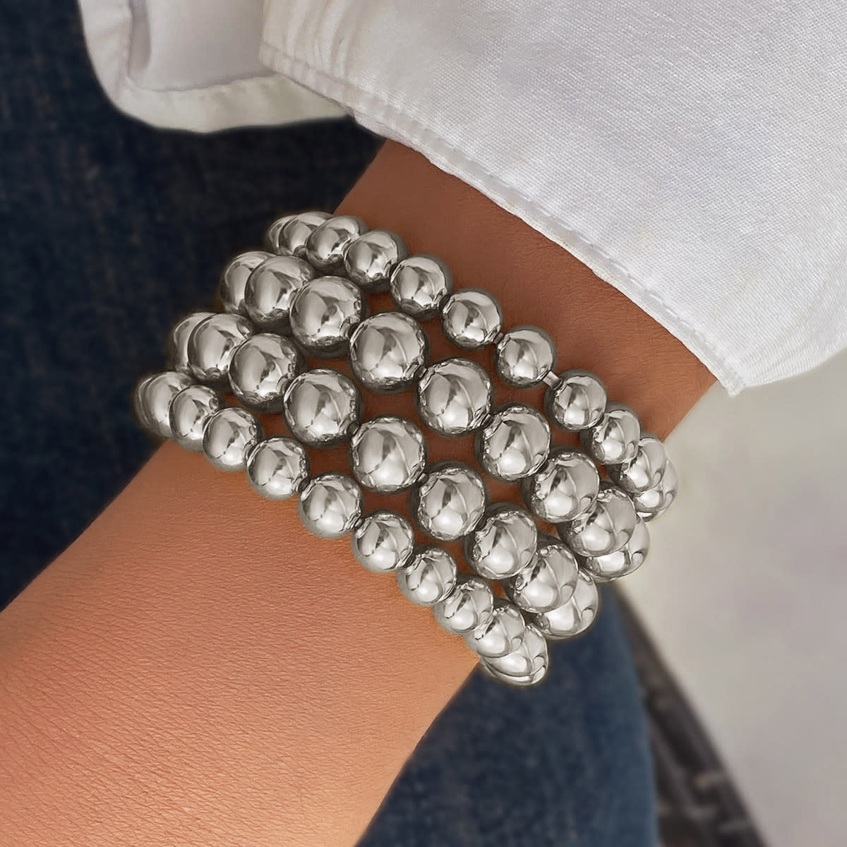Punk Exaggerated Round Beads Chain Multi-layer Bracelet view 5