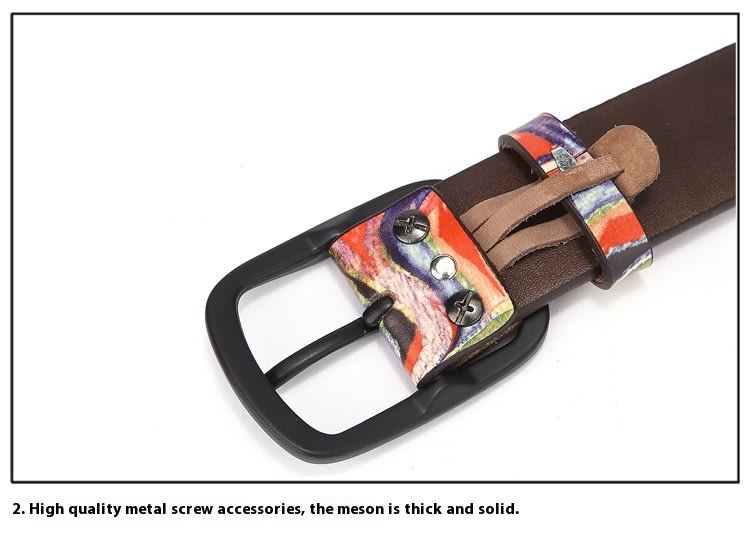 Pure Cowhide Printed Rainbow Graffiti Leather Decorative Belt view 11
