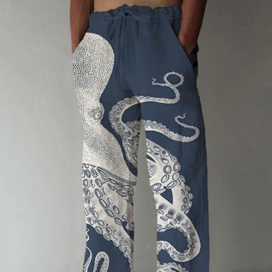 Men's Loose Casual Straight-leg 3D Printed High Waist Wide Leg Pants view 14