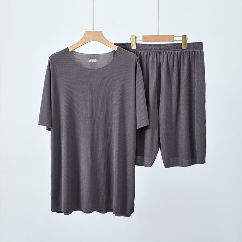 Men's And Women's Short-sleeved Simple And Seamless Solid Color Pajamas Suit view 4