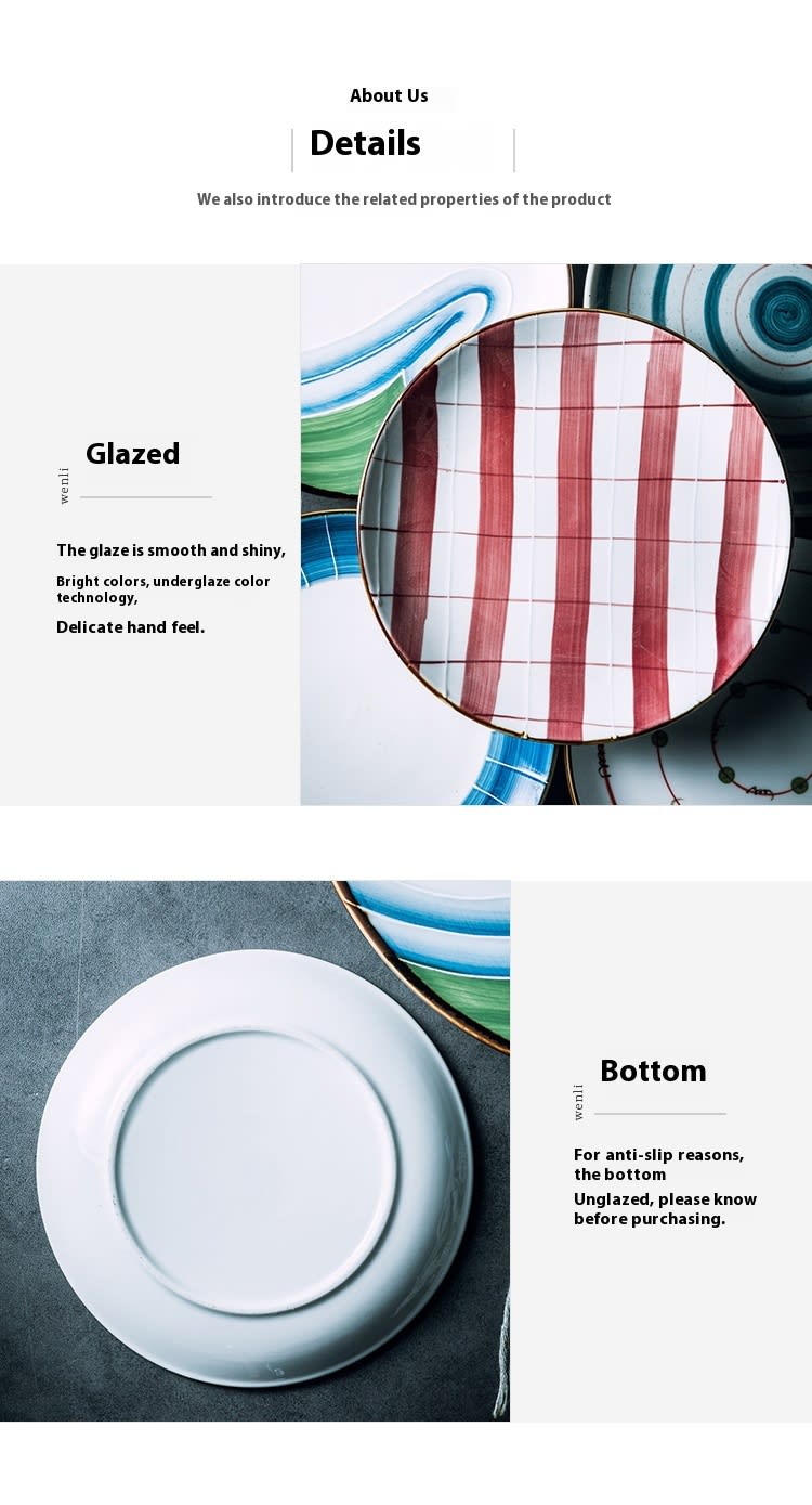 Creative Ceramic Round Shallow Household Western Cuisine Steak Plate view 33