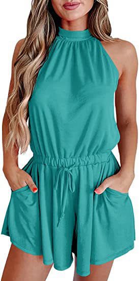 Women's Waist-controlled Lace-up Halter Loose Printed Jumpsuit view 3