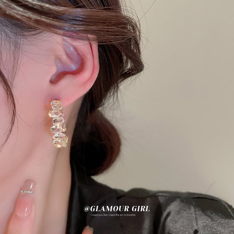 French Sweet Vintage Zircon C- Shaped Geometric Ear Ring view 5