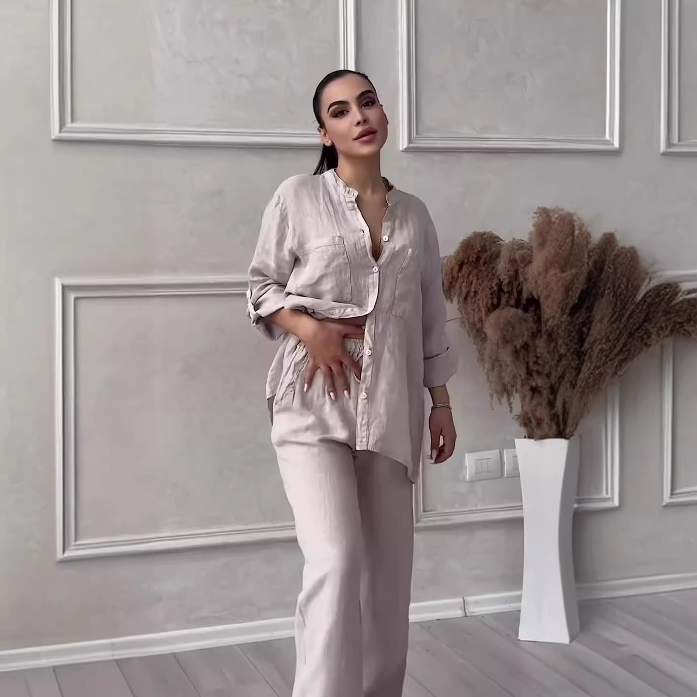 Women's New Stand Collar Long Sleeve Casual Top Two-piece Pants Pack view 5