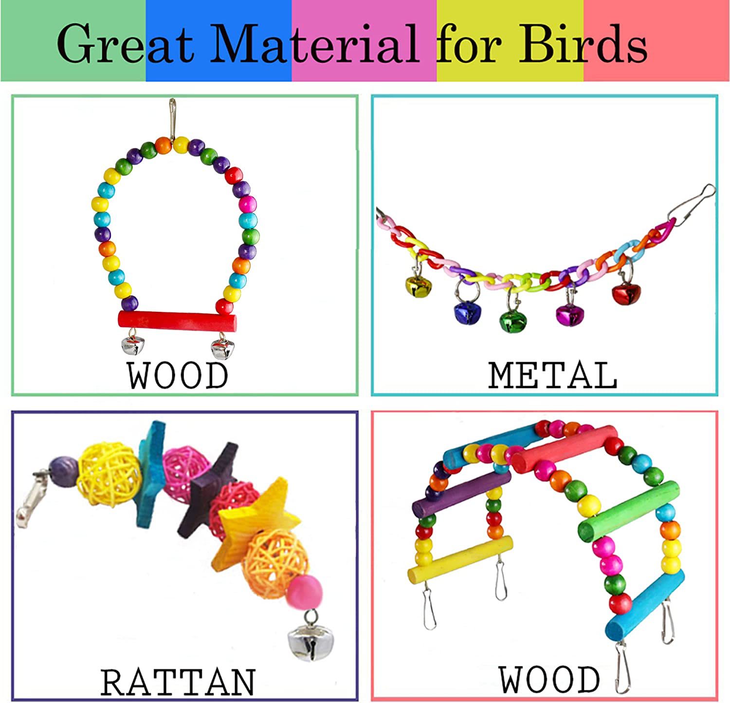 7PCs Parrot Toys Bird Cage Accessories view 1