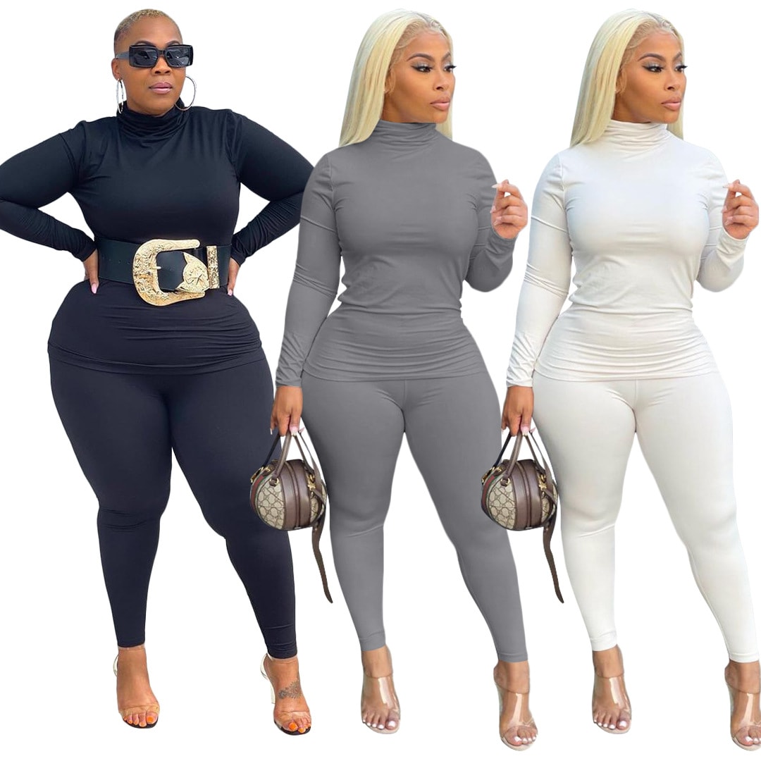 Solid Color Turtleneck Casual Two-piece Suit view 5