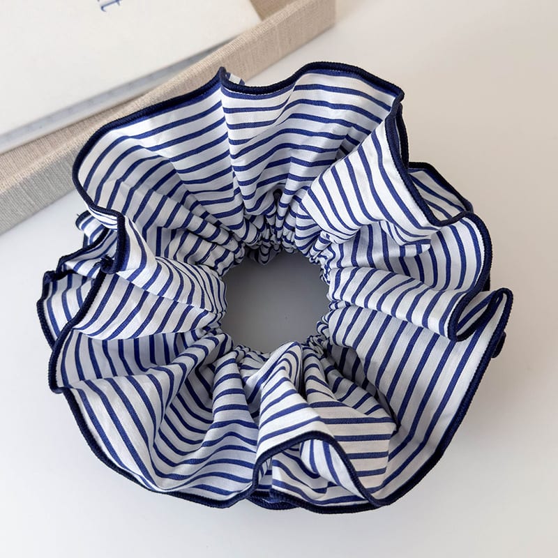 Sweet Blue Striped Double-layer Large Intestine Hair Ring All-match Hair Accessories view 6