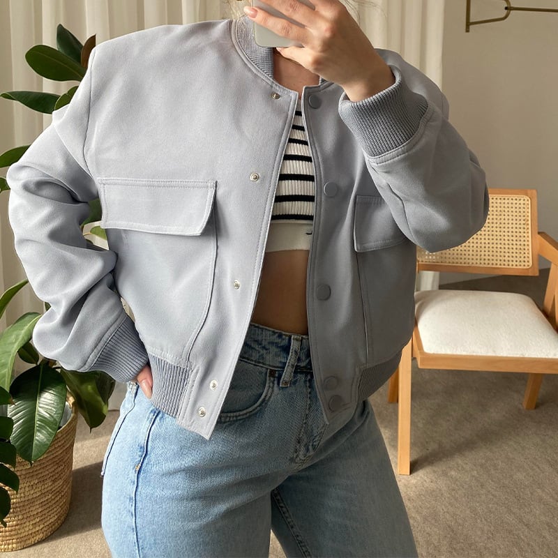 Stand Collar Large Pocket Women's Jacket Coat view 5
