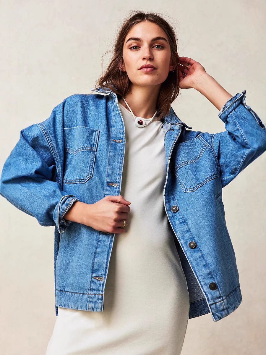 Casual Versatile Pocket Side Slit Denim Women's Coat view 3