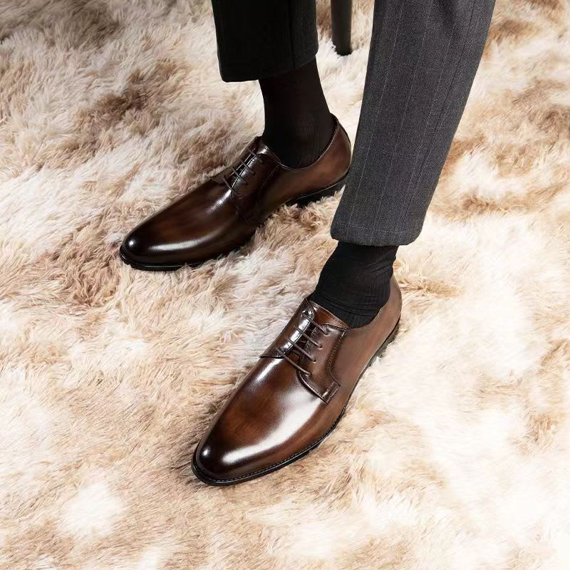 Men's Leather Shoes Breathable Lace Up Hand-rub Color view 10