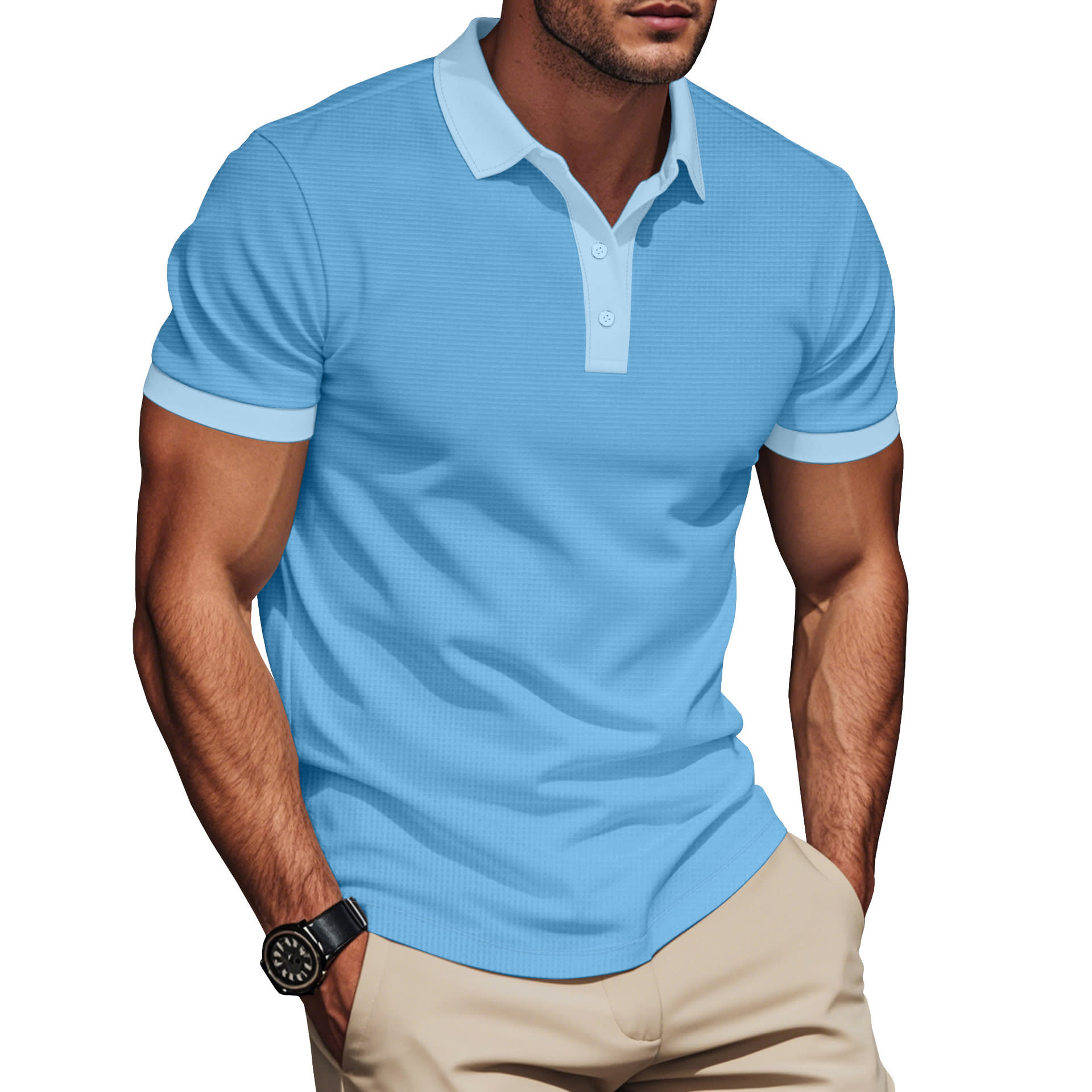 Lapel Color Matching Short Sleeve Plus Size Men view 9