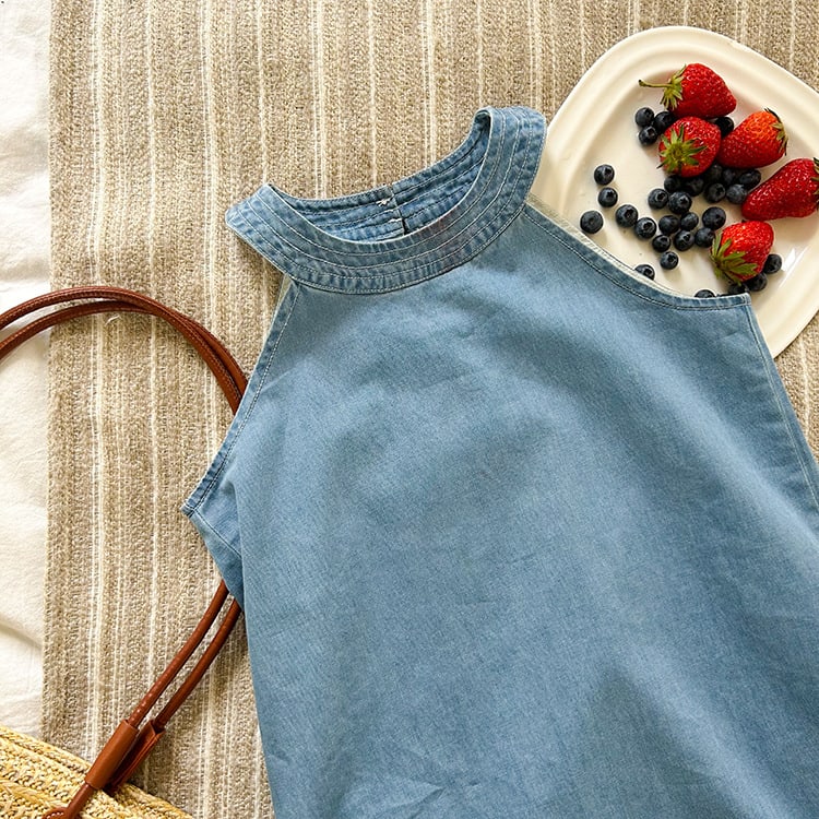Medium And Large Girls Halter Denim Skirt Fashionable Sleeveless view 23