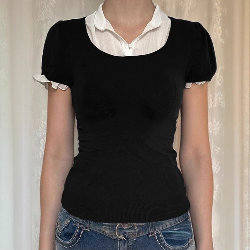European And American Y2g Hot Girl Style Solid Color Vest Short Sleeve Women's Sweater view 1
