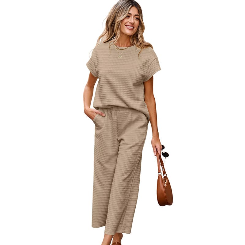 Solid Color Texture Fashion Women's European And American Leisure Two-piece Set view 9