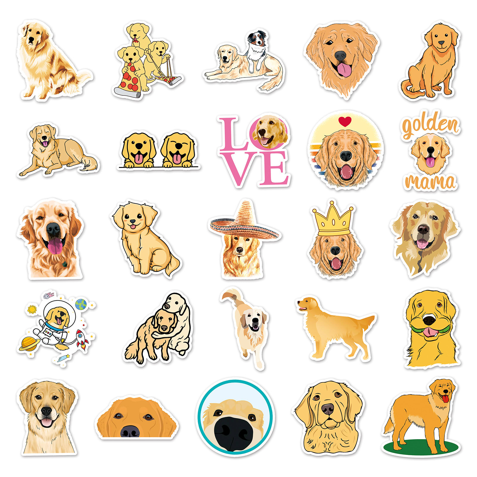 50 Sheets Waterproof Golden Retriever Graffiti Personalized Cartoon Animal DIY Stickers view 6