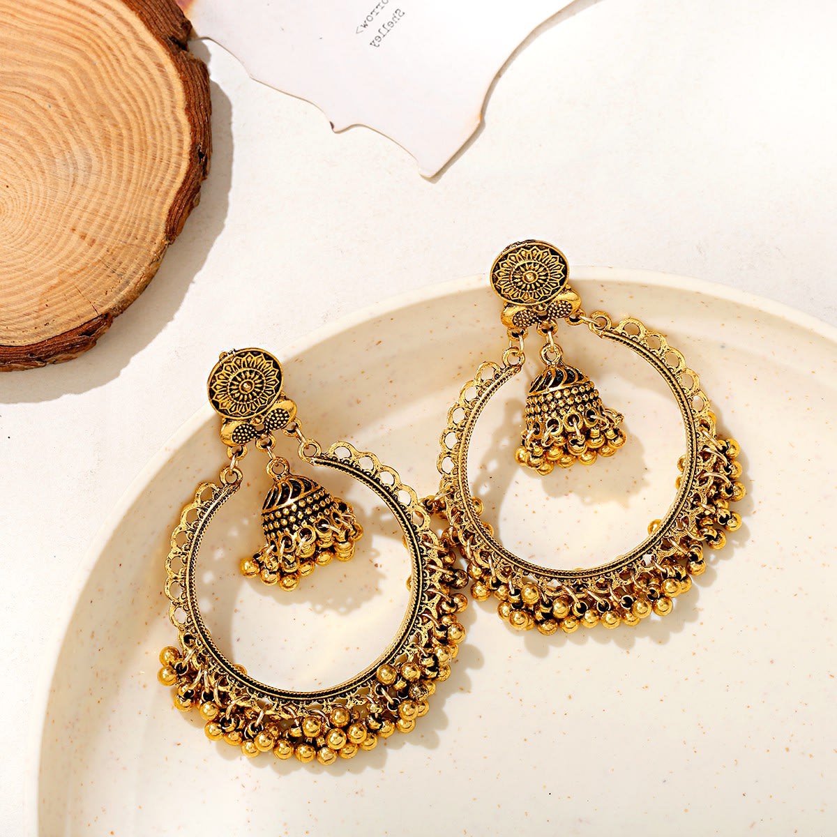 Bohemian Retro Ethnic Style Earrings Exaggerated Bell view 5