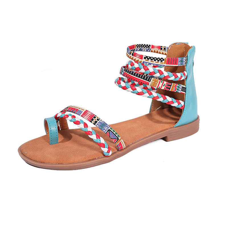 Ethnic Style Flat Sandals Summer Clip Toe Colorful Weave-straped Shoes With Back Zipper Women's Bohemian Beach Shoes view 7