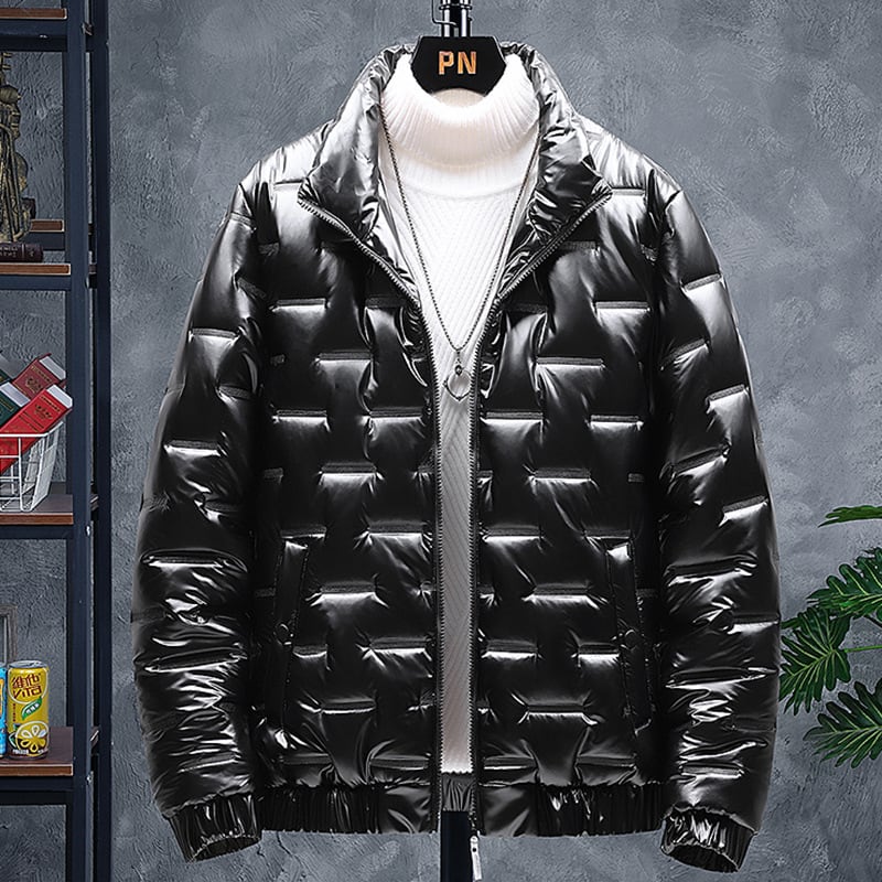 Men's Glossy Solid Color Stand-up Collar Casual Jacket view 2