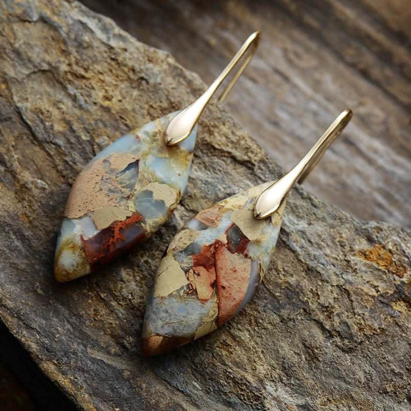 Emperor Stone Bohemian Style Natural Royal Stone Leaf Pendant Earrings view 6