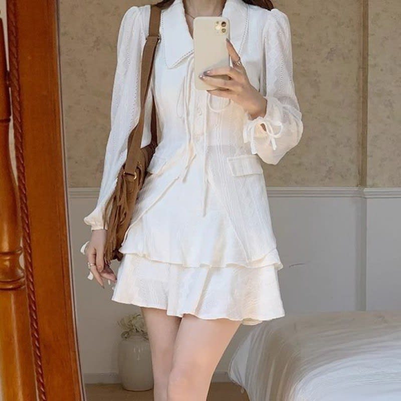 All-matching Design Sense Slimming Lace-up Sweet Two-piece Set Pack view 4