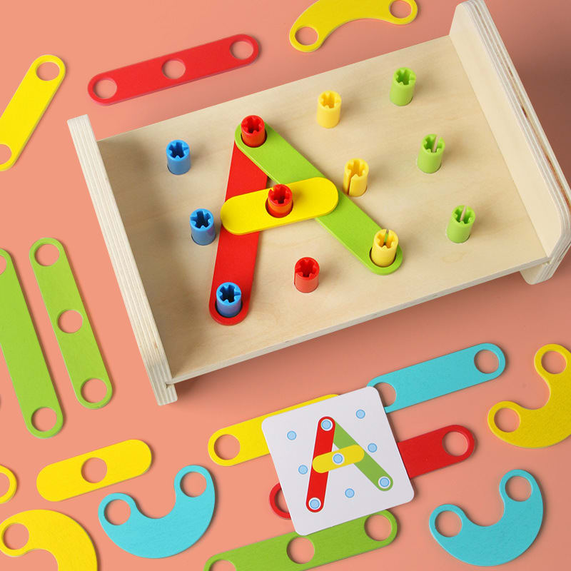 Two-in-one Pile Bridge Platform Nail Table Toy Children's Wooden Puzzle Pile Suit view 12
