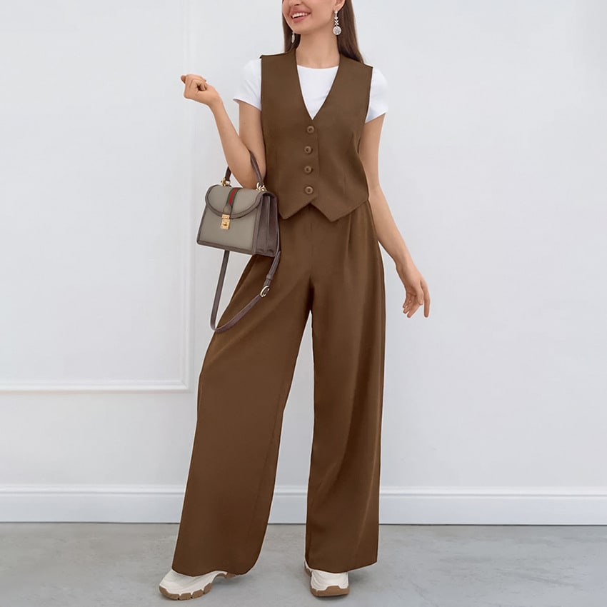 Women's Casual Solid Color Sleeveless Vest And Pants view 5