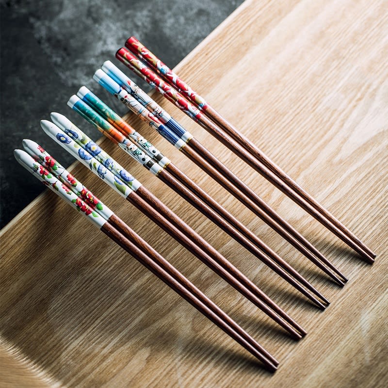 Household High-grade Non-slip Creative Lucky Cat Tableware Solid Wood Chopsticks view 2