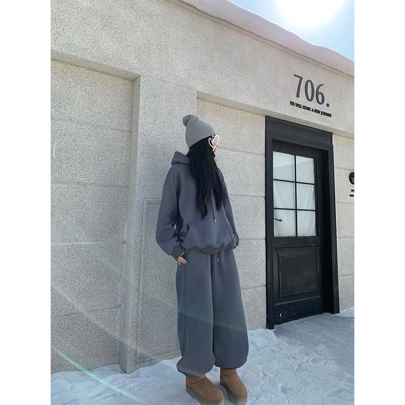 Idle Style Loose Sweater Ankle-tied Elastic Waist Thickened Sweatpants Suit view 6