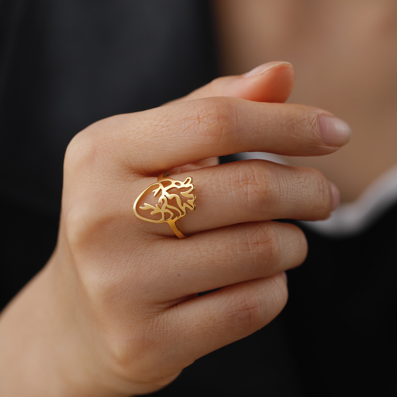 Cut Titanium Steel Hollow-out Brain-shaped Ring view 10