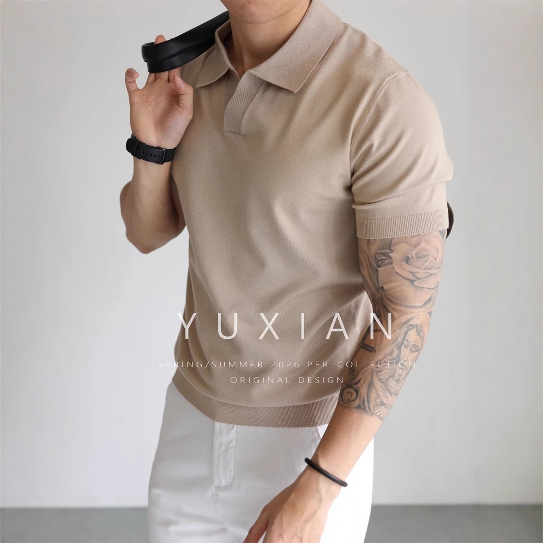 Lightly Mature Summer Ice Silk Men's Lapel Knitwear view 6
