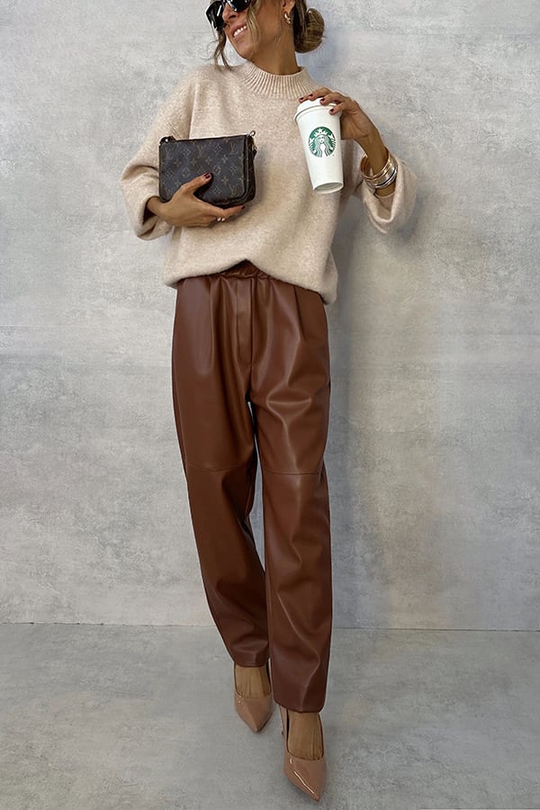 Elastic Waist With Pocket Street Leather Pants Women view 3