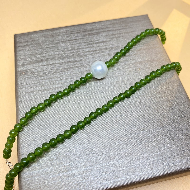 Silver White Green Chalcedony Pearl Bracelet For Women view 6