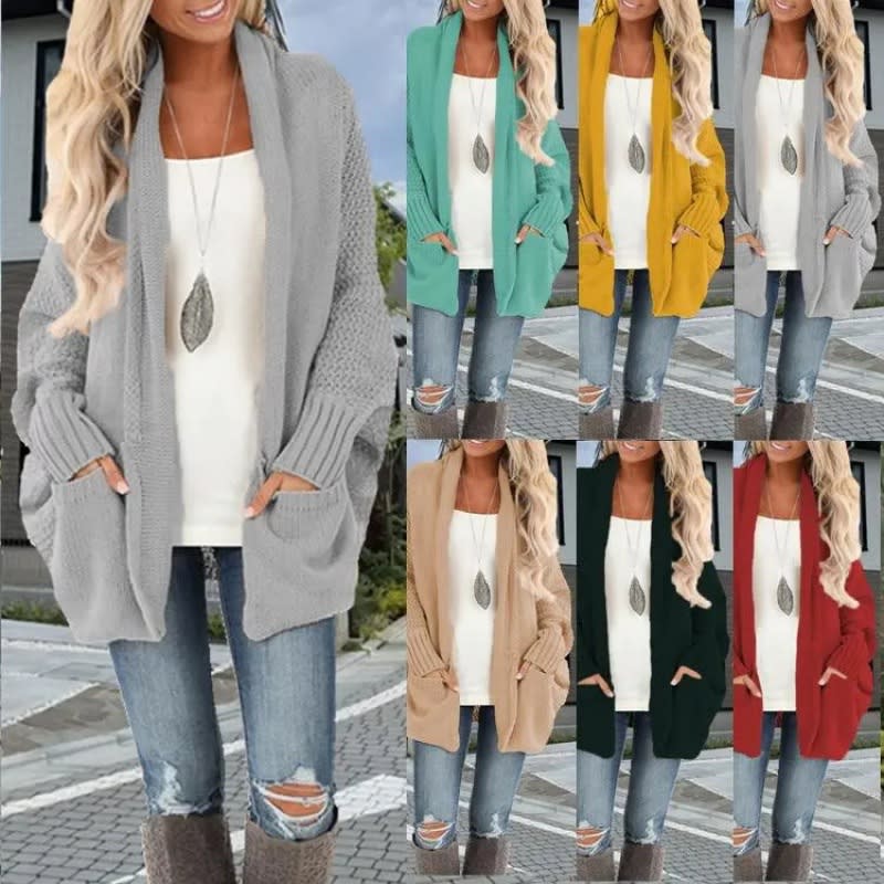 Batwing Sleeve Women's Knitting Cardigan Sweater Loose-fitting Coat Top view 3