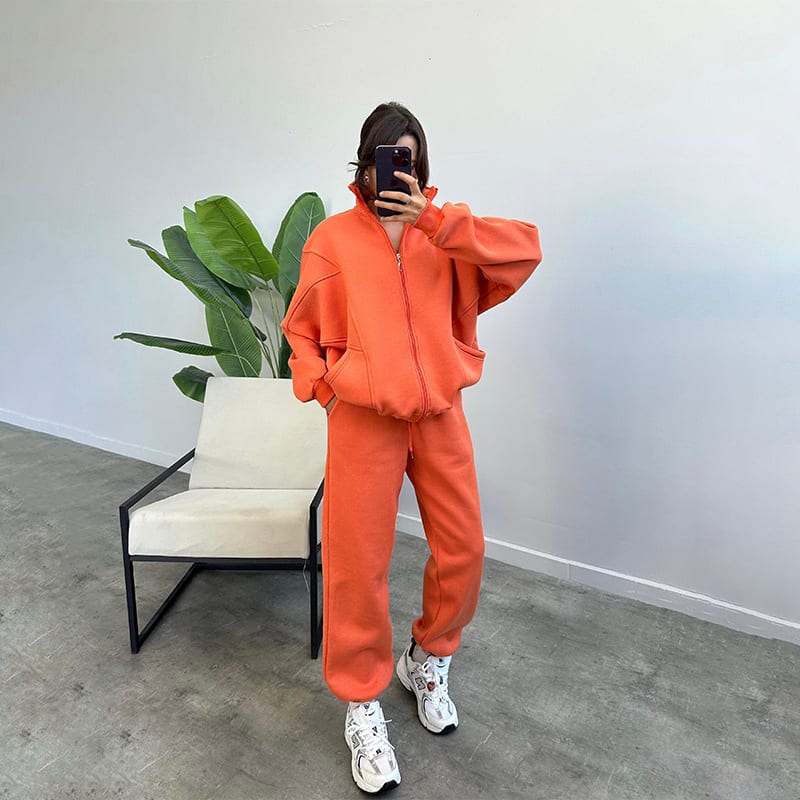 Sports Suits With Pockets Stand-up Collar Zipper Cardigan And Drawstring Trousers Fashion Jogger Set Outfits Tracksuits Women's Clothing view 7