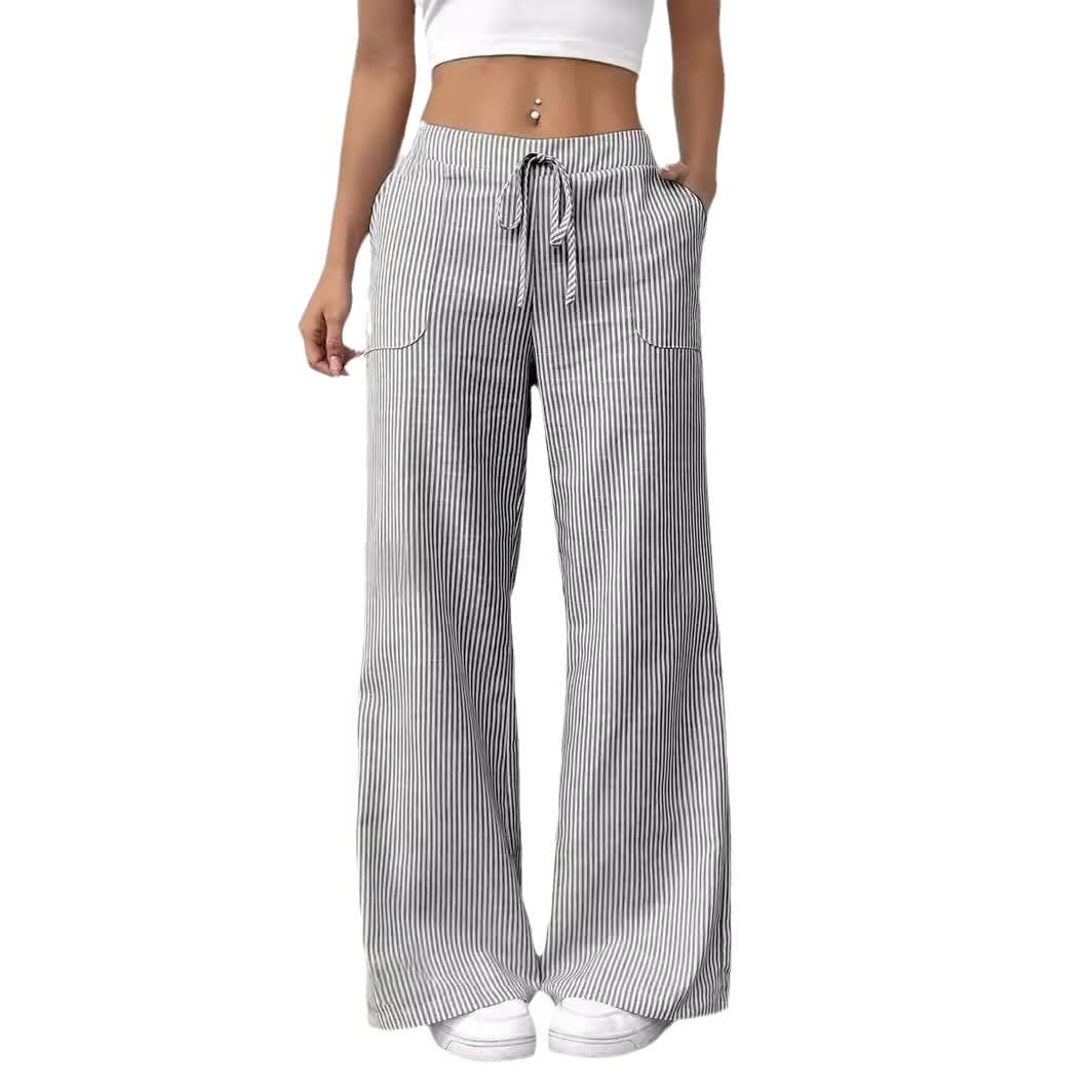 New Striped Trousers With Pockets Casual Versatile Loose Wide Leg Pants Women's Clothing view 7