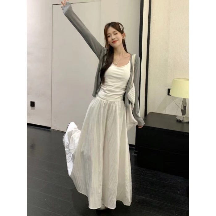 White Skirt Cardigan Three-piece Set Summer view 3