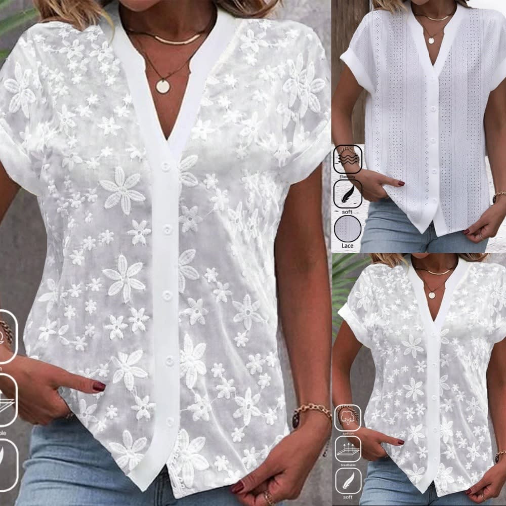 Summer Simplicity Casual V-neck Solid Color Shirt For Women view 10